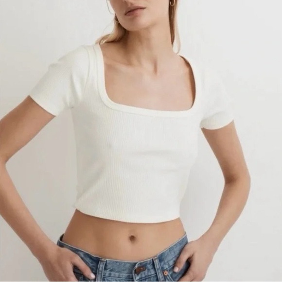 Madewell Tops - NWT new Madewell White Ribbed Short Sleeve Top shirt blouse